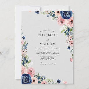 Invitation Mariage de printemps prospère bleu marine