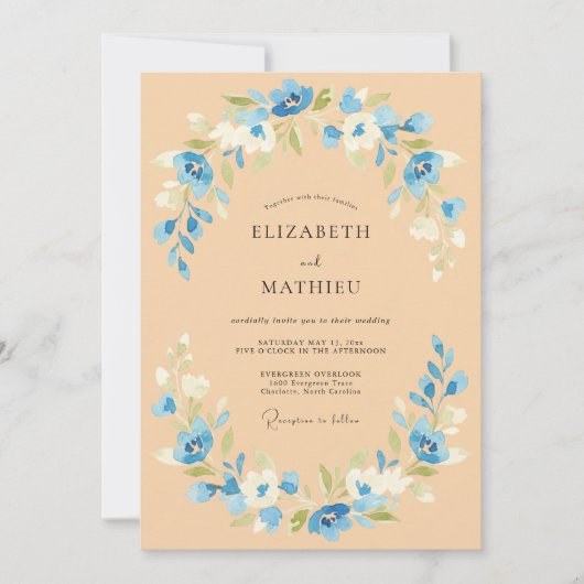 Invitation Mariage de printemps radiant bleu pêche (Devant)