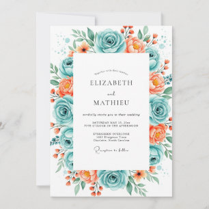 Invitation Mariage de printemps radieux corail sarcelle