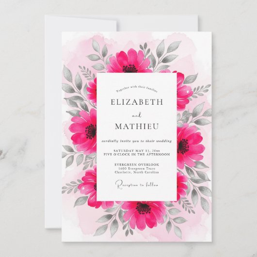 Invitation Mariage de printemps radieux fuchsia (Devant)