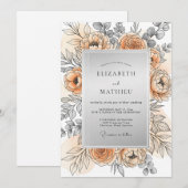 Invitation Mariage de printemps raffiné argent pêche (Devant / Derrière)
