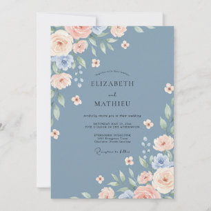 Invitation Mariage de printemps raffiné bleu acier