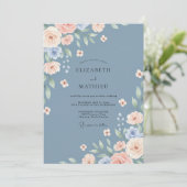 Invitation Mariage de printemps raffiné bleu acier (Debout devant)