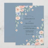 Invitation Mariage de printemps raffiné bleu acier (Devant / Derrière)