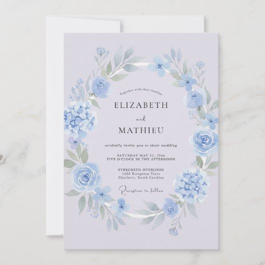 Invitation Mariage de printemps raffiné bleu pervenche (Devant)