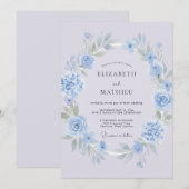 Invitation Mariage de printemps raffiné bleu pervenche (Devant / Derrière)