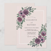 Invitation Mariage de printemps raffiné prune (Devant / Derrière)