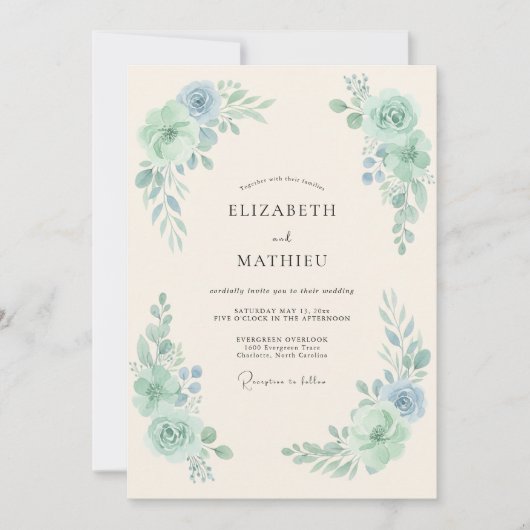 Invitation Mariage de printemps raffiné vert menthe (Devant)