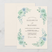 Invitation Mariage de printemps raffiné vert menthe (Devant / Derrière)