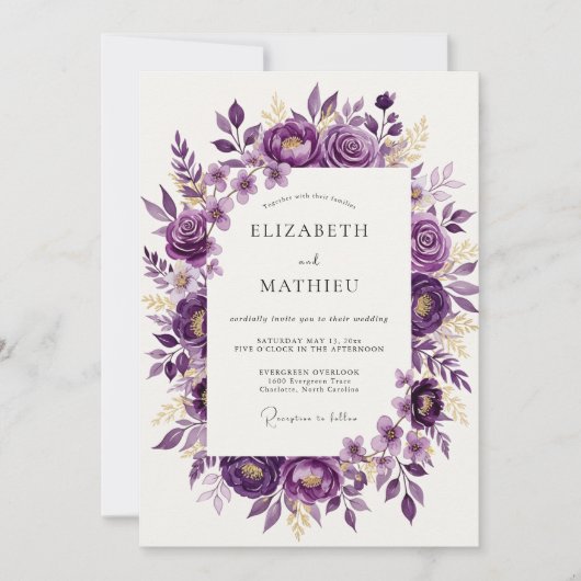 Invitation Mariage de printemps raffiné violet (Devant)