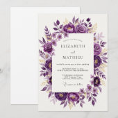 Invitation Mariage de printemps raffiné violet (Devant / Derrière)