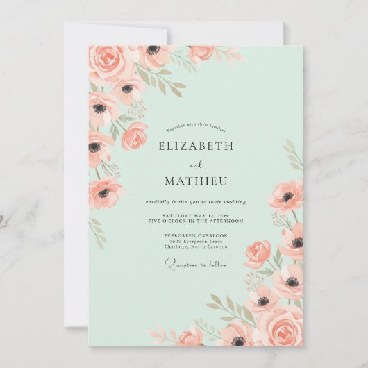 Invitation Mariage de printemps ravissant vert menthe (Devant)