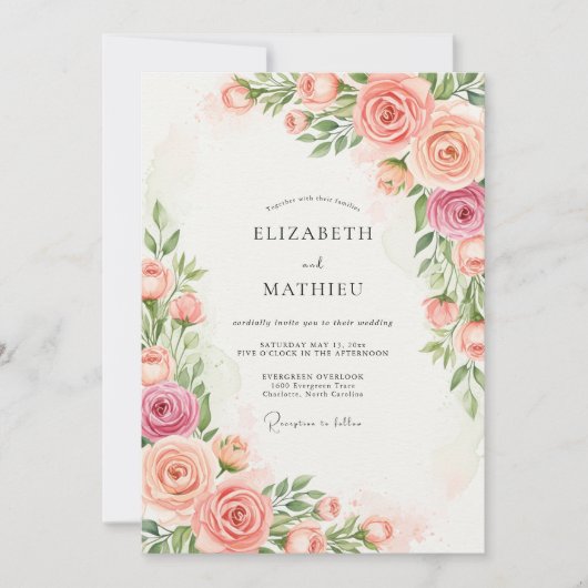Invitation Mariage de printemps resplendissant aux tons de pê (Devant)
