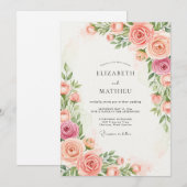 Invitation Mariage de printemps resplendissant aux tons de pê (Devant / Derrière)