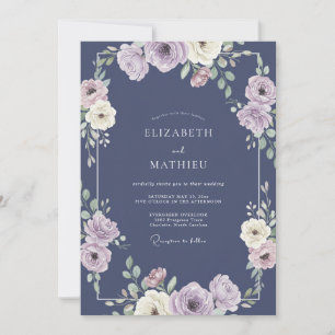 Invitation Mariage de printemps resplendissant bleu marine