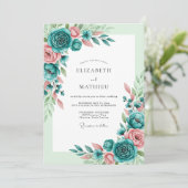 Invitation Mariage de printemps romantique aux teintes sarcel (Debout devant)