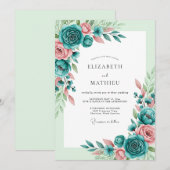 Invitation Mariage de printemps romantique aux teintes sarcel (Devant / Derrière)