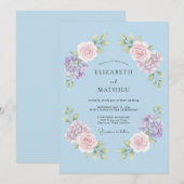 Invitation Mariage de printemps romantique bleu doux (Devant / Derrière)