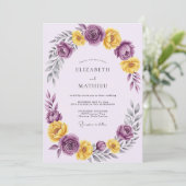 Invitation Mariage de printemps romantique jaune violet (Debout devant)