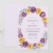 Invitation Mariage de printemps romantique jaune violet (Devant / Derrière)