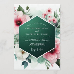 Invitation Mariage de printemps romantique rose et vert émera
