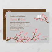 Invitation Mariage de printemps rose et gris pour la fleur de (Devant / Derrière)