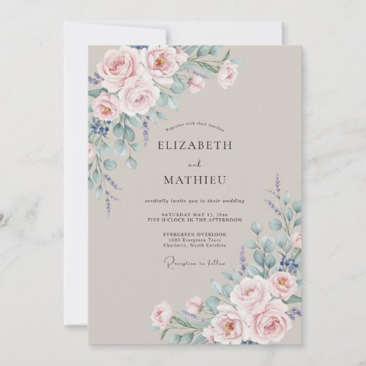 Invitation Mariage de printemps rose éthéré (Devant)