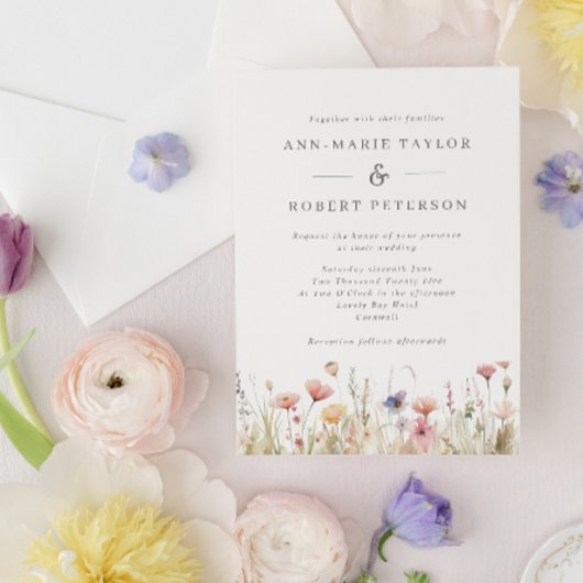 Invitation Mariage de printemps rose Fleur sauvage rustique