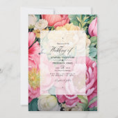 Invitation Mariage de printemps rose, vert et or (Devant)