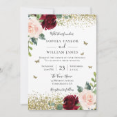 Invitation Mariage de printemps rouge bleu magique et bordeau (Devant)