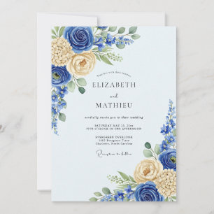 Invitation Mariage de printemps royal bleu florissant