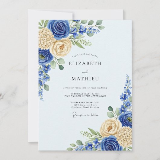Invitation Mariage de printemps royal bleu florissant (Devant)