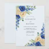 Invitation Mariage de printemps royal bleu florissant (Devant / Derrière)