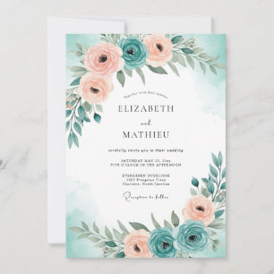 Invitation Mariage de printemps serein bleu sarcelle
