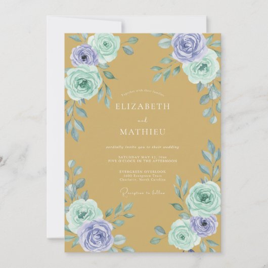Invitation Mariage de printemps somptueux en or (Devant)