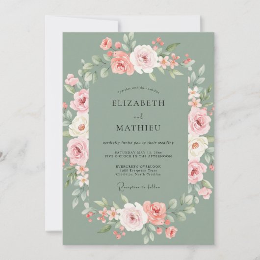 Invitation Mariage de printemps splendide vert sauge (Devant)