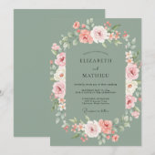 Invitation Mariage de printemps splendide vert sauge (Devant / Derrière)