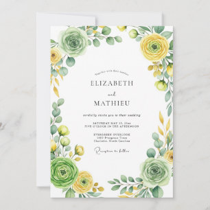 Invitation Mariage de printemps splendide vert sauge jaune
