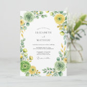 Invitation Mariage de printemps splendide vert sauge jaune (Debout devant)