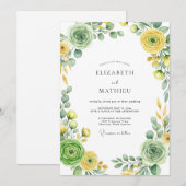 Invitation Mariage de printemps splendide vert sauge jaune (Devant / Derrière)