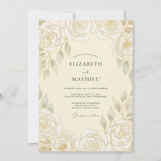 Invitation Mariage de printemps stately à la crème (Devant)