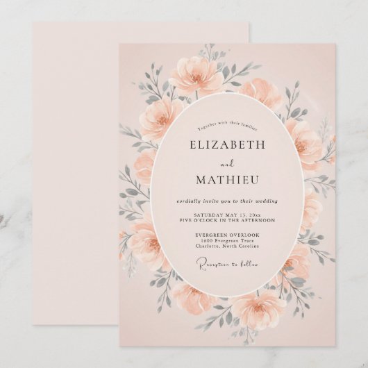 Invitation Mariage de printemps sublime pêche rosée (Devant / Derrière)