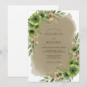 Invitation Mariage de printemps terne vert olive (Devant / Derrière)