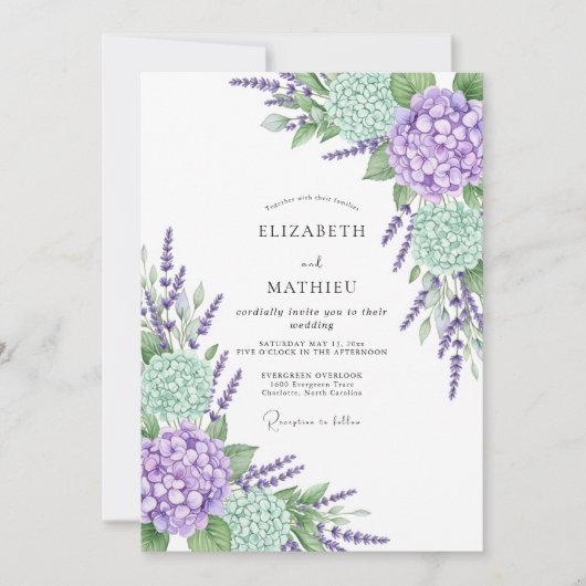 Invitation Mariage de printemps tranquille au lavande (Devant)