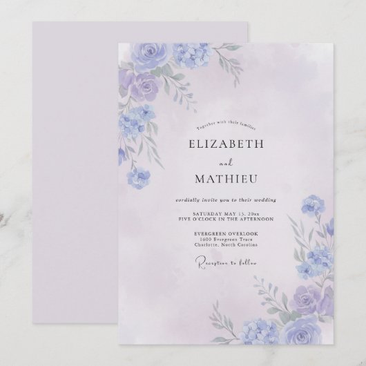 Invitation Mariage de printemps tranquille lilas (Devant / Derrière)