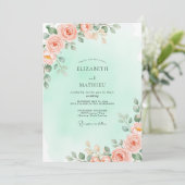 Invitation Mariage de printemps vert menthe à couper le souff (Debout devant)