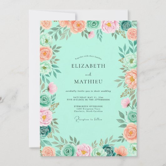 Invitation Mariage de printemps vert menthe enchantant (Devant)