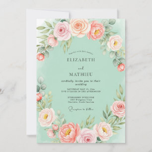 Invitation Mariage de printemps vert menthe florissant