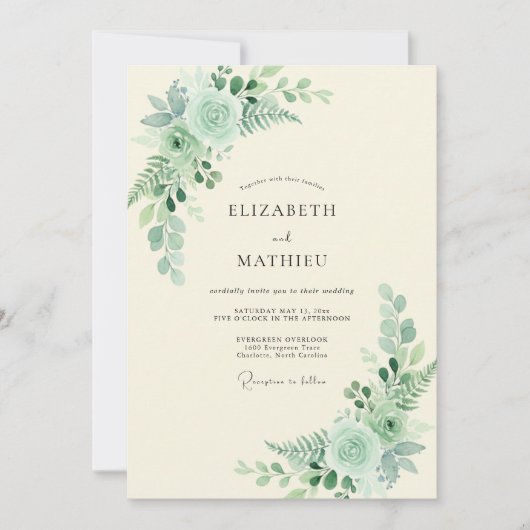 Invitation Mariage de printemps vert menthe serein (Devant)