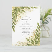 Invitation Mariage de printemps vert olive immaculé (Debout devant)